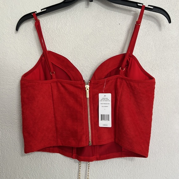 BeBe Josephine Quilted Chain Lace Up Corset Top Goji Berry Faux Suede Size L NWT - Picture 5 of 12